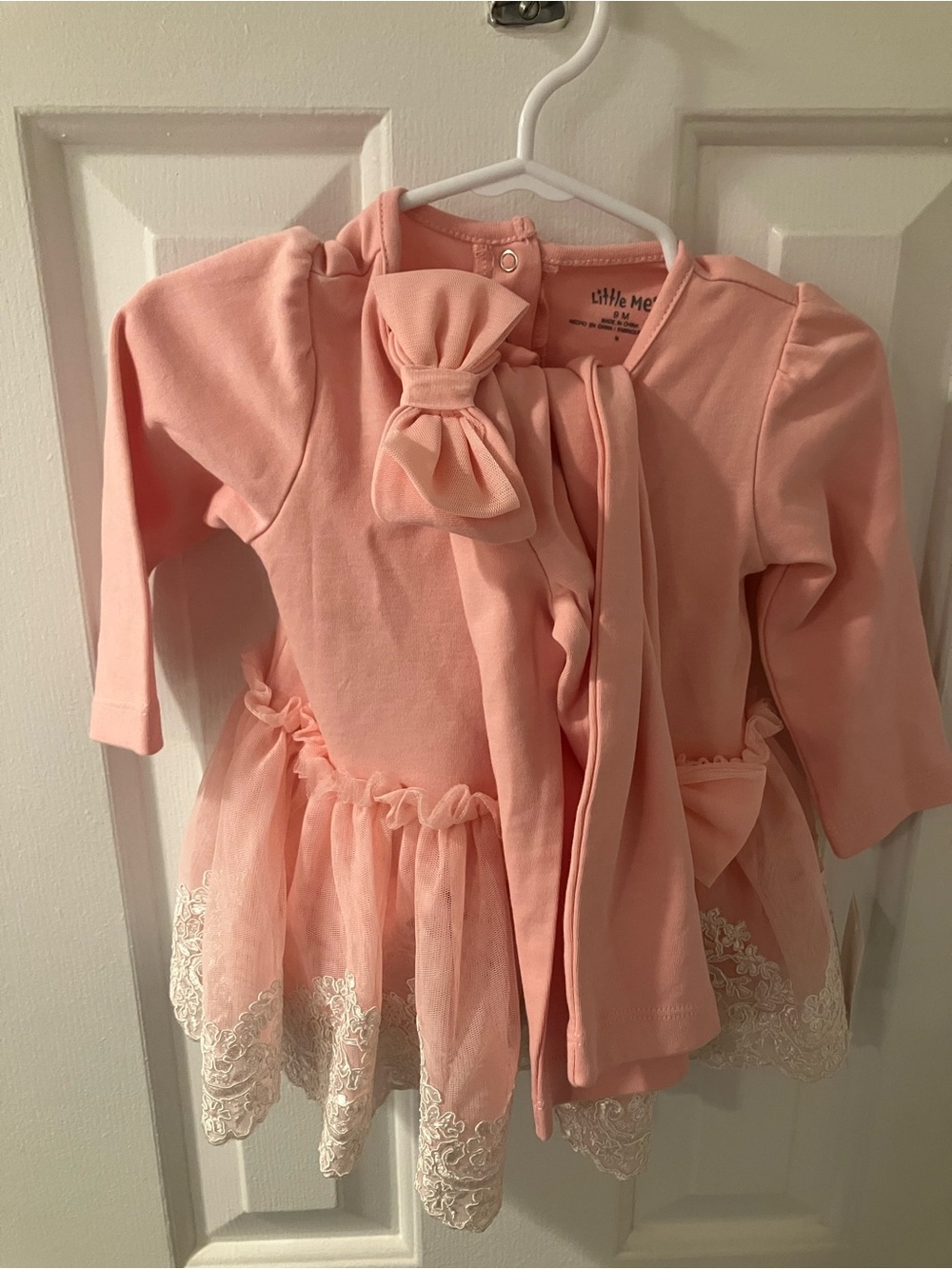 Little Me Soft Pink Bow Tulle Dress, pant and headband set